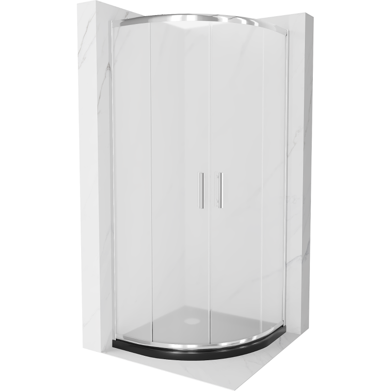 Mexen Rio půlkruhová sprchová kabina 90 x 90 cm, matná, chrom + sprchová vanička Flat, černá - 863-090-090-01-30-4170