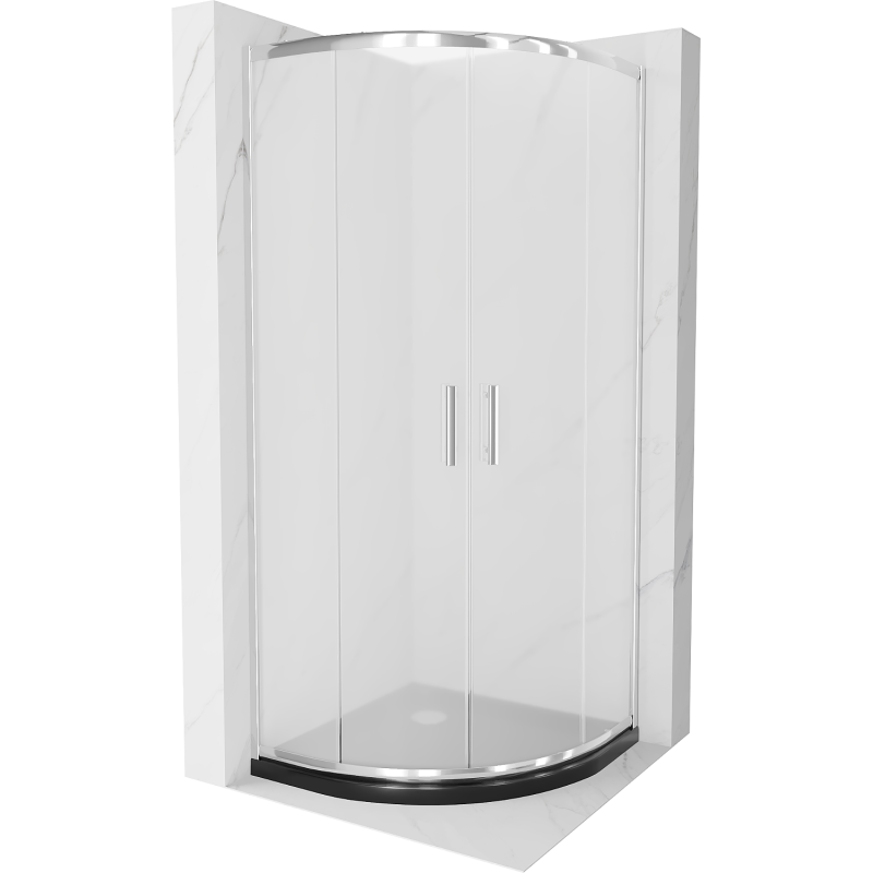 Mexen Rio sprchový kout půlkruhový 90 x 90 cm, matný, chrom + sprchová vanička Flat, černá - 863-090-090-01-30-4170