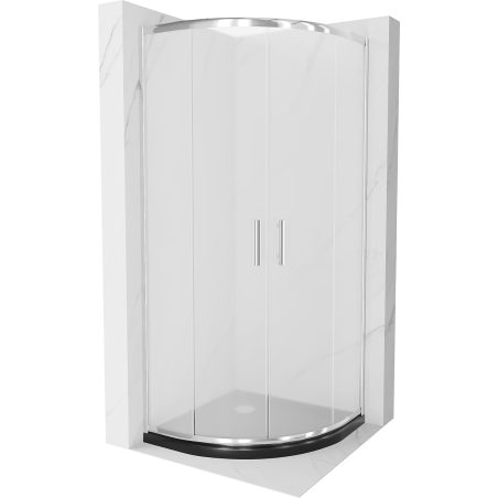 Mexen Rio půlkruhová sprchová kabina 90 x 90 cm, matná, chrom + sprchová vanička Flat, černá - 863-090-090-01-30-4170