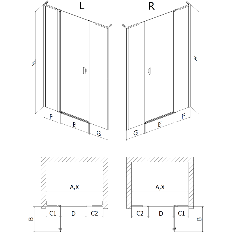 Mexen Mist L sprchové dveře výklopné pravé 140 cm, černý rám, černé - 8A4L-140-001-70-70-P