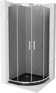 Mexen Rio půlkruhový sprchový kout 80 x 80 cm, grafit, chrom + sprchová vanička Flat, černý - 863-080-080-01-40-4170