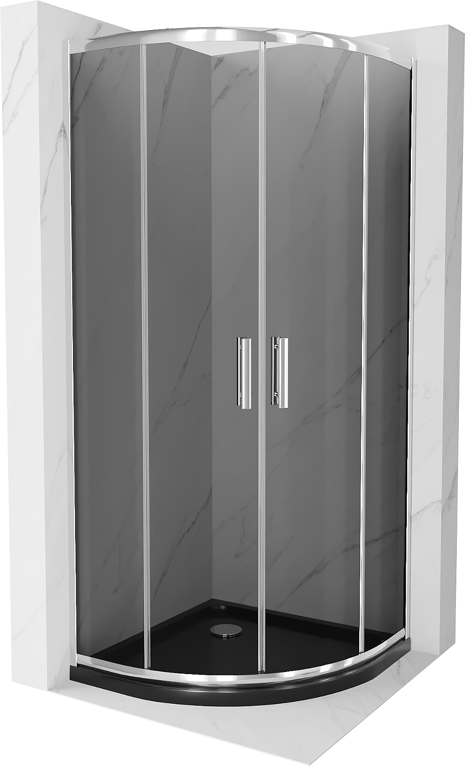 Mexen Rio půlkruhový sprchový kout 80 x 80 cm, Grafitově černá, Chromovaná + sprchová vanička Flat, Černá - 863-080-080-01-40-41