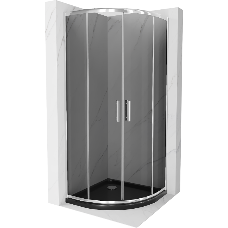 Mexen Rio sprchový kout půlkruhový 90 x 90 cm, grafit, chrom + vanička Flat, černý - 863-090-090-01-40-4170