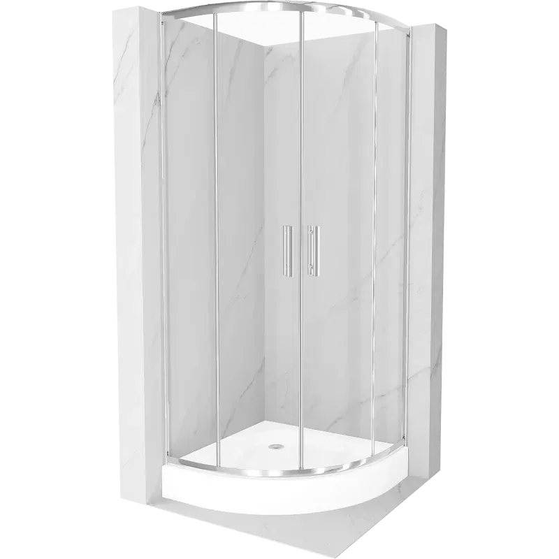 Mexen Rio půlkruhový sprchový kout 80 x 80 cm, transparentní, chrom + sprchová vanička Rio, bílá - 863-080-080-01-00-4710