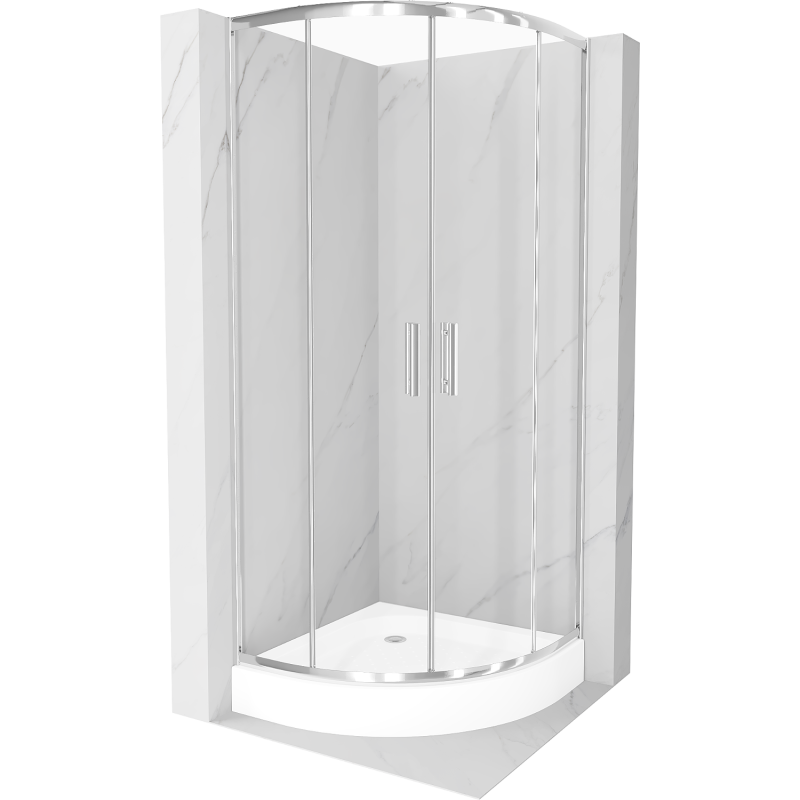 Mexen Rio sprchový kout půlkruhový 80 x 80 cm, transparentní, chrom + vanička, bílá - 863-080-080-01-00-4710