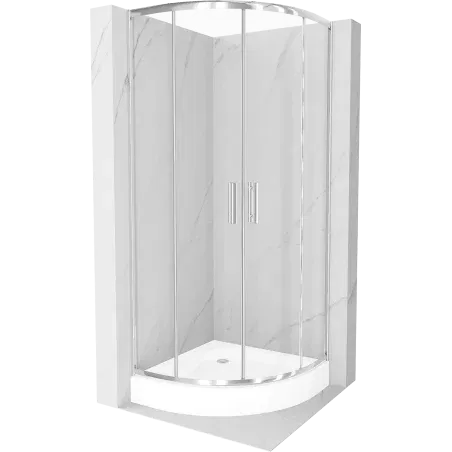 Mexen Rio půlkruhový sprchový kout 80 x 80 cm, transparentní, chrom + sprchová vanička Rio, bílá - 863-080-080-01-00-4710