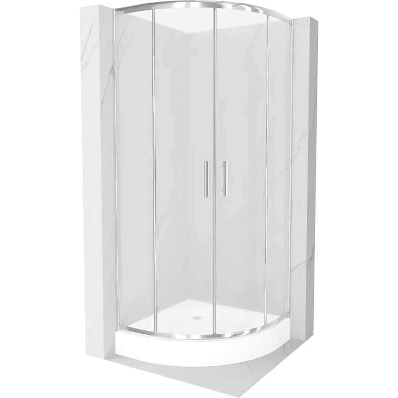 Mexen Rio půlkruhový sprchový kout 80 x 80 cm, Vzor jinovatky, Chromovaná + sprchová vanička Rio, Bílá - 863-080-080-01-30-4710