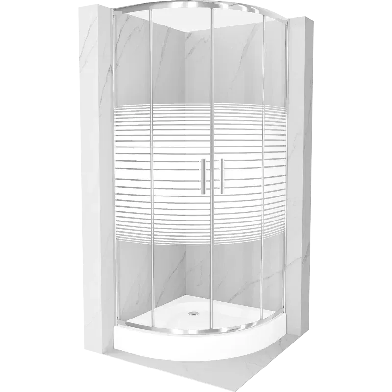 Mexen Rio sprchový kout půlkruhový 90 x 90 cm, bílé pruhy, chrom + sprchová vanička , bílá - 863-090-090-01-20-4710