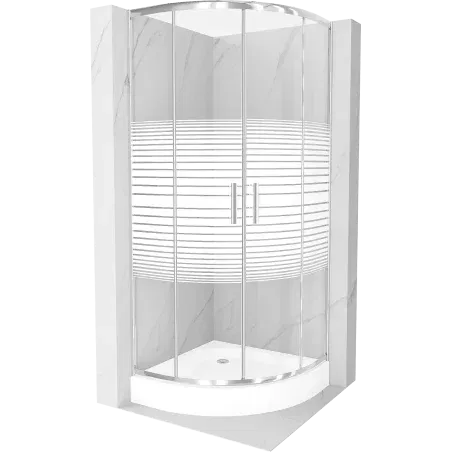 Mexen Rio sprchový kout půlkruhový 90 x 90 cm, bílé pruhy, chrom + sprchová vanička , bílá - 863-090-090-01-20-4710