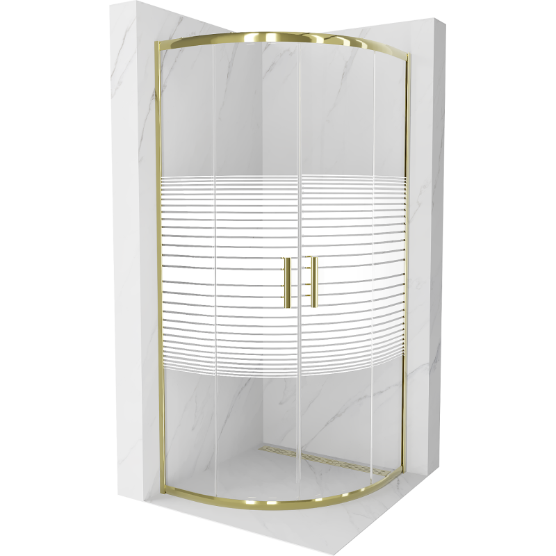 Mexen Rio sprchový kout půlkruhový 90 x 90 cm, bílé pruhy, zlatá - 863-090-090-50-20