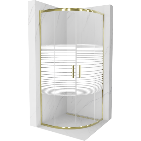 Mexen Rio polokruhový sprchový kout 90 x 90 cm, bílé pruhy, zlatý - 863-090-090-50-20