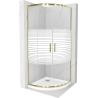 Mexen Rio půlkruhový sprchový kout 80 x 80 cm, Pruhy, Zlatá + sprchová vanička Flat, Bílá - 863-080-080-50-20-4110G