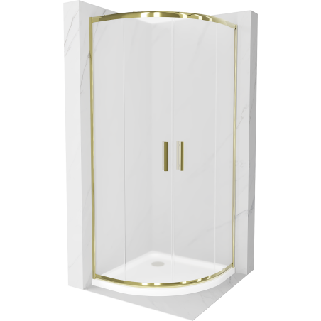 Mexen Rio sprchový kout půlkruhový 80 x 80 cm, matný, zlatý + vanička Flat, bílá - 863-080-080-50-30-4110G