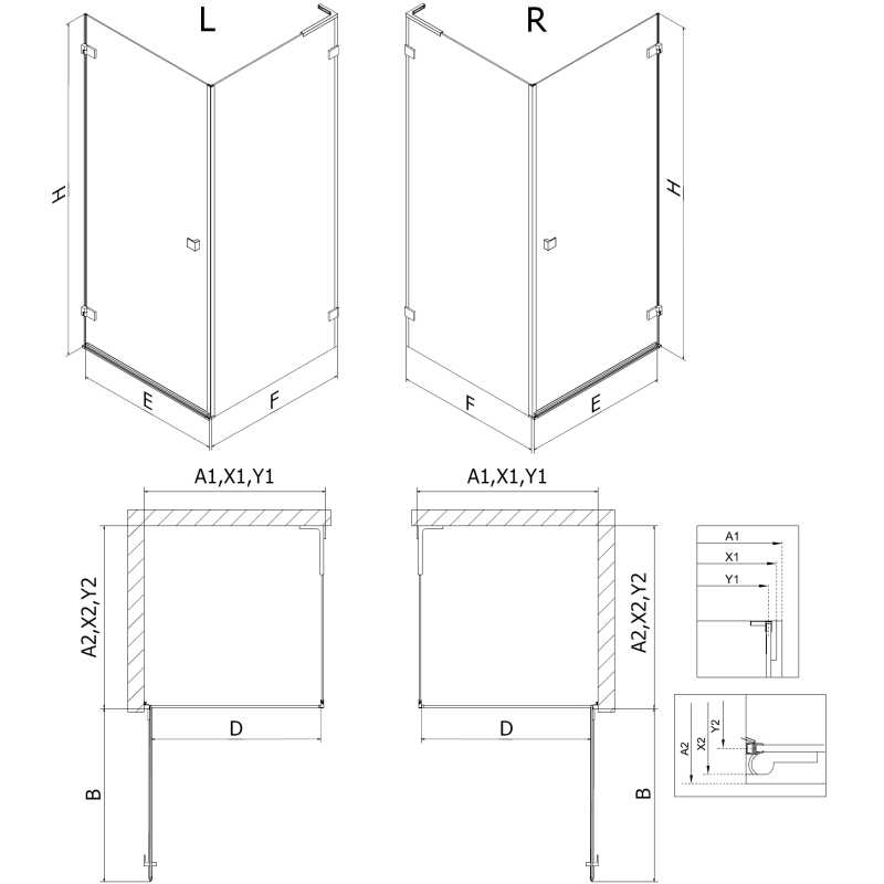 Mexen Lunar-B L sprchový kout sklopný pravý 95 x 80 cm, průhledný, chrom - 832L-095-080-01-00-P