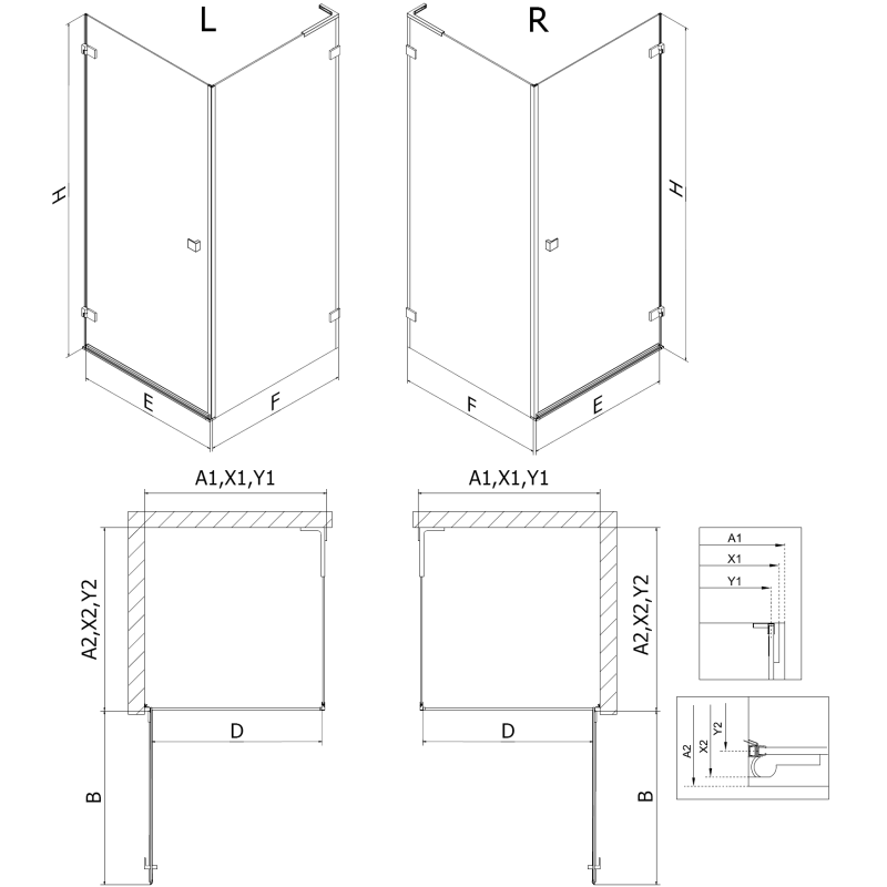 Mexen Lunar-B L sprchový kout otočný levý 90 x 90 cm, transparentní, gun metal - 832L-090-090-95-00-L