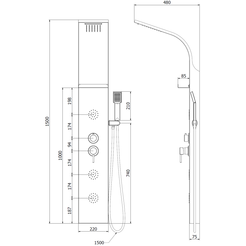 Mexen Borg sprchový panel, zlatý - 7615-03-50