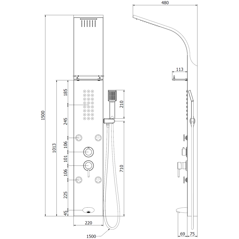 Mexen Adrox sprchový panel s výlevkou, chrom - 7613-04-00