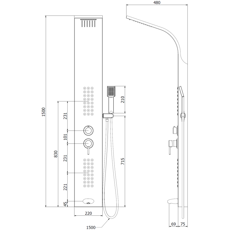 Mexen Ardo sprchový panel s výtokem, černý - 7617-04-70