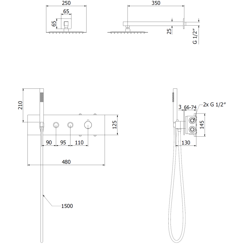 Mexen Azul podomítková sprchová sada, černá - 7629-03-70