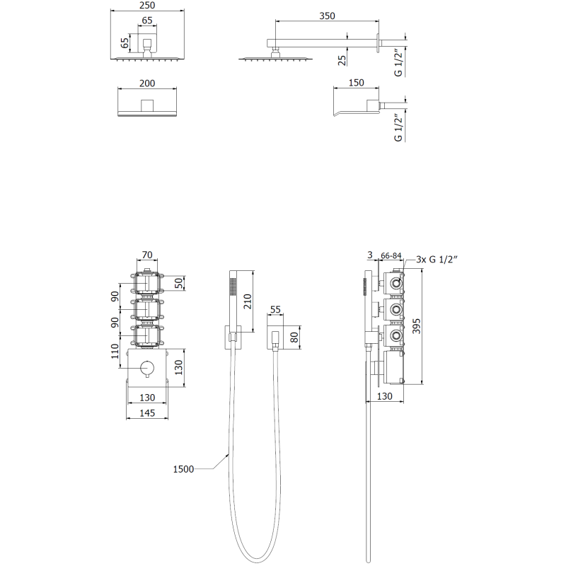 Mexen Boka sada sprchová podomítková, černá - 7603-03-70