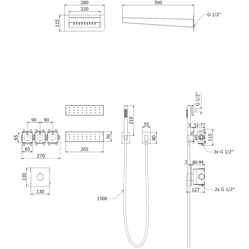 Mexen Fall podomítková sprchová sada, černá - 7602-04-70