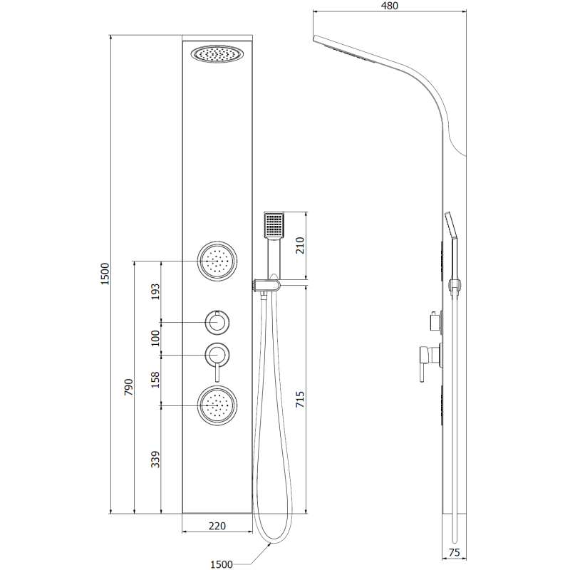 Mexen Gros sprchový panel, chrom - 7619-03-00
