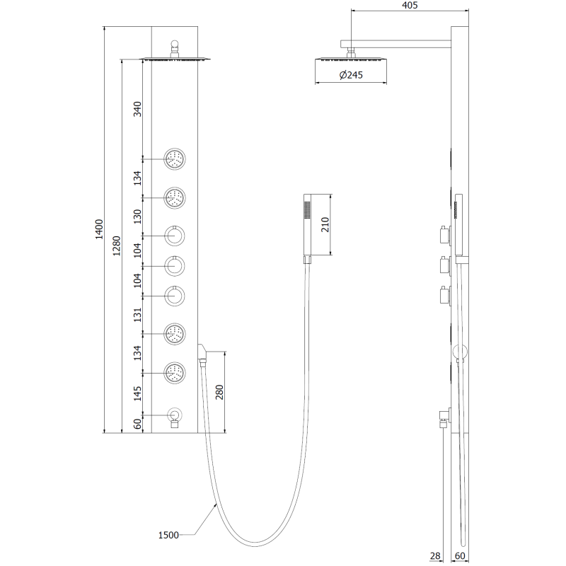 Mexen Ivo sprchový panel s výlevkou, chrom - 7608-03-00