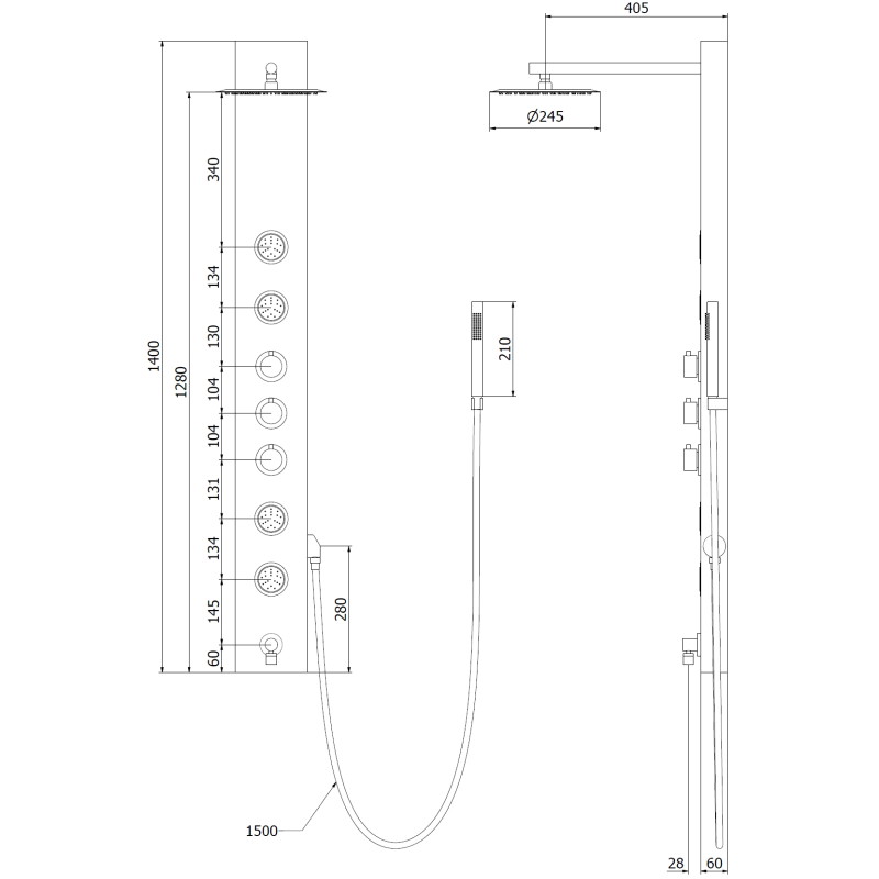 Mexen Ivo sprchový panel s výtokem, černý - 7608-03-70