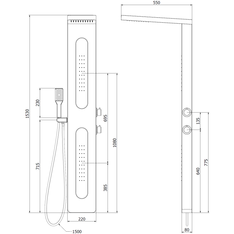 Mexen Mano sprchový panel, černý - 7609-02-70