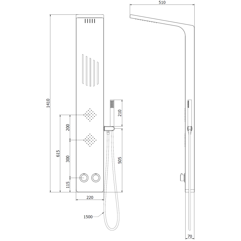 Mexen Navas sprchový panel, černý - 7627-02-70