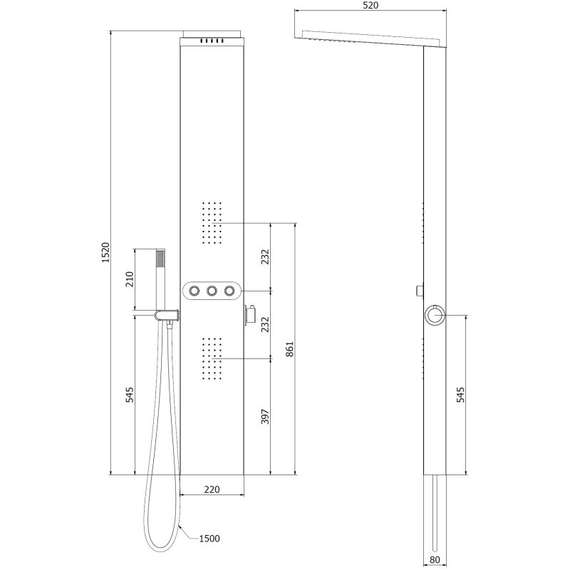 Mexen Omar sprchový panel, černý - 7610-03-70