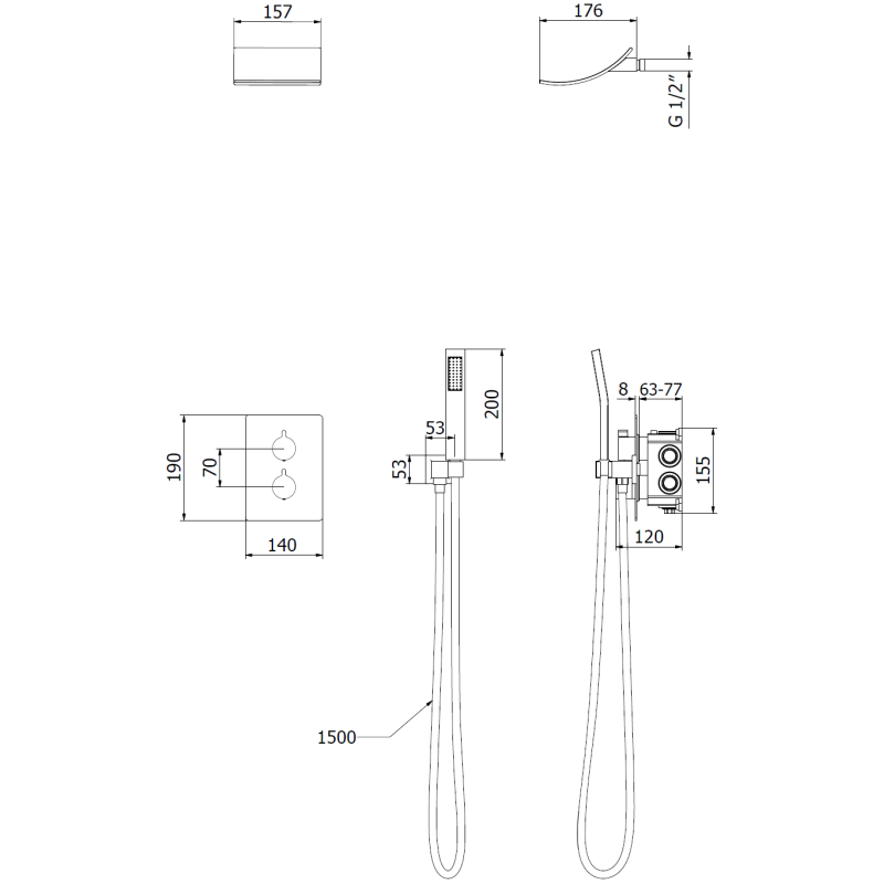 Mexen Salto Podomítková sprchová sada, černá - 7604-02-70