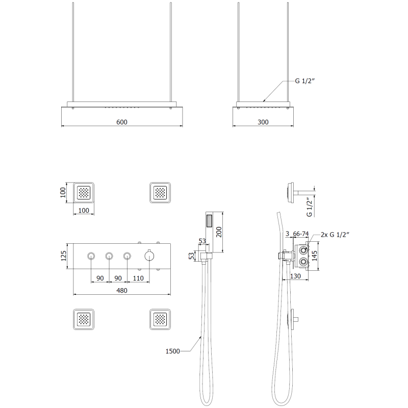 Mexen Soler podomítková sprchová sada, chrom - 7601-04-00