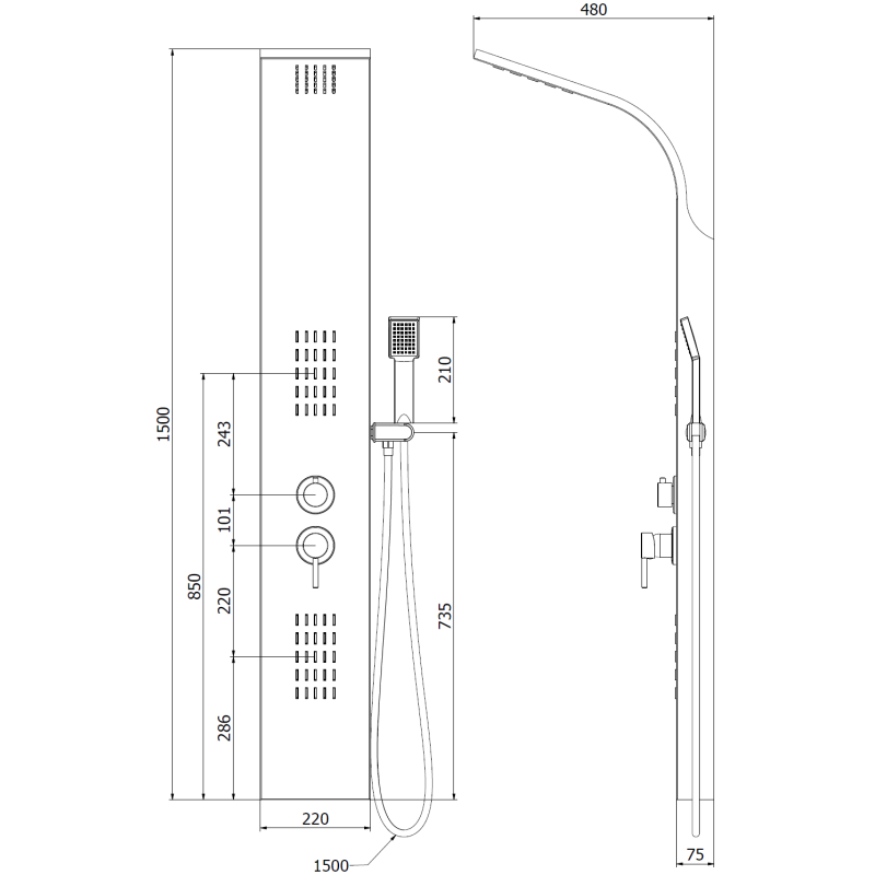 Mexen Taro sprchový panel, chrom - 7614-03-00