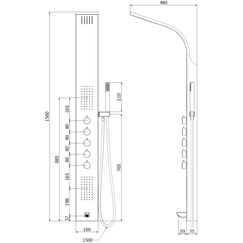 Mexen Timor sprchový panel s výtokem, chrom - 7621-04-00