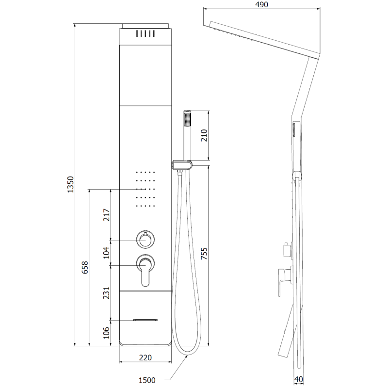 Mexen Yap sprchový panel, černý/chrom - 7612-02-77