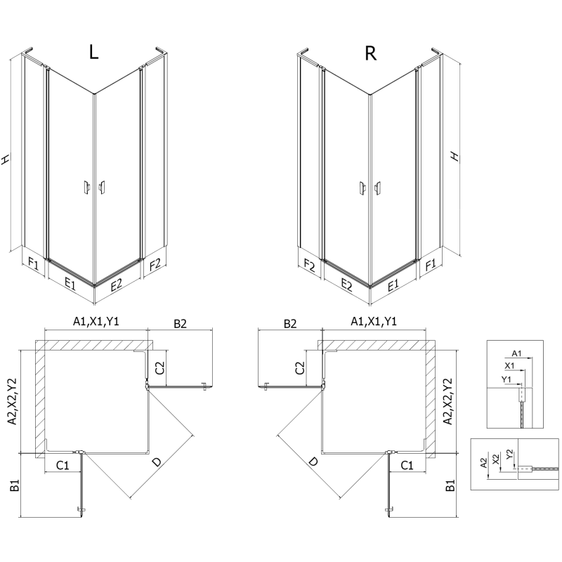 Mexen Mist L Duo sprchový kout otočný 95 x 90 cm, transparentní, zlatá - 8A4L-095-090-50-00