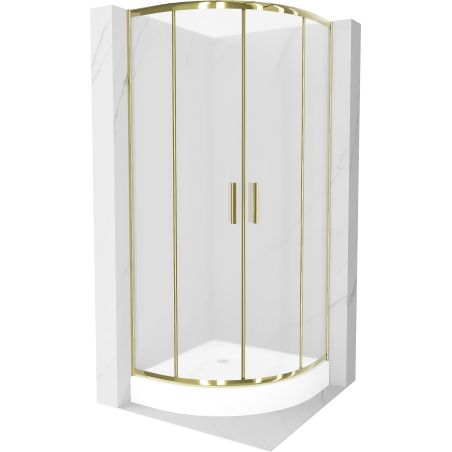 Mexen Rio polokruhový sprchový kout 80 x 80 cm, matný, zlatý + sprchová vanička Rio, bílá - 863-080-080-50-30-4710