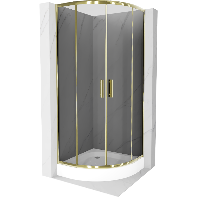 Mexen Rio půlkruhová sprchová kabina 70 x 70 cm, grafitová, zlatá + vanička Rio, bílá - 863-070-070-50-0-4710