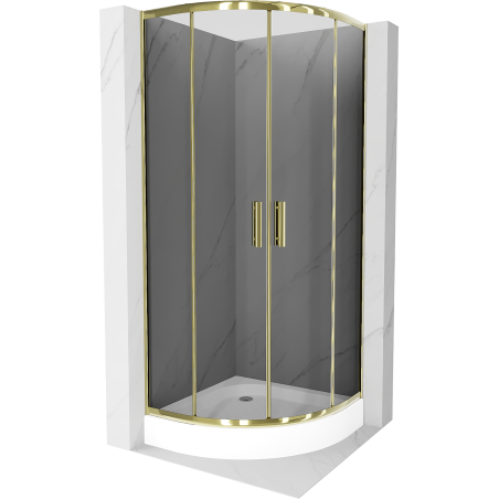Mexen Rio půlkruhová sprchová kabina 70 x 70 cm, grafitová, zlatá + vanička Rio, bílá - 863-070-070-50-0-4710