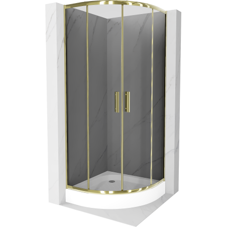Mexen Rio polokruhový sprchový kout 90 x 90 cm, grafit, zlatý + sprchová vanička Rio, bílá - 863-090-090-50-0-4710