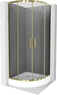 Mexen Rio polokruhový sprchový kout 90 x 90 cm, grafit, zlatý + sprchová vanička Rio, bílá - 863-090-090-50-0-4710