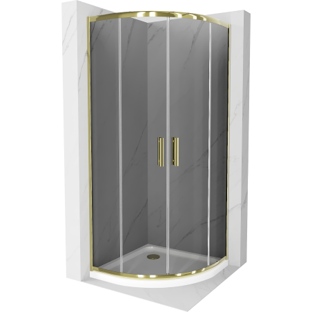Mexen Rio sprchový kout půlkruhový 80 x 80 cm, grafit, zlatý + vanička Flat, bílý - 863-080-080-50-40-4110G