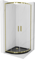 Mexen Rio sprchový kout polokruhový 80 x 80 cm, transparentní, zlatý + sprchová vanička Flat, černá - 863-080-080-50-00-4170G