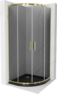 Mexen Rio sprchový kout půlkruhový 90 x 90 cm, grafit, zlatý + sprchová vanička Flat, černá - 863-090-090-50-40-4170G