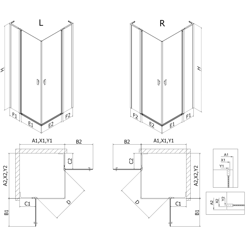 Mexen Mist L Duo sprchový kout otevírací 100 x 95 cm, černá mřížka, černý - 8A4L-100L-095P-70-77