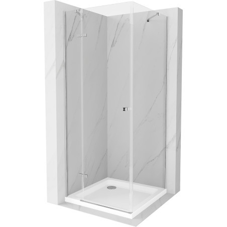 Mexen Roma sprchový kout s otočnými dveřmi 70 x 70 cm, Průhledné, Chromovaná + sprchová vanička Flat - 854-070-070-01-00-4010