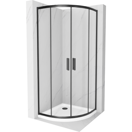 Mexen Rio půlkruhová sprchová kabina 80 x 80 cm, transparentní, černá + sprchová vanička Flat, bílá - 863-080-080-70-00-4110B