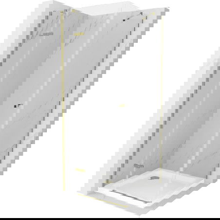 Mexen Roma sprchový kout sklápěcí 90 x 90 cm, průhledný, zlatý + vanička Flat - 854-090-090-50-00-4010
