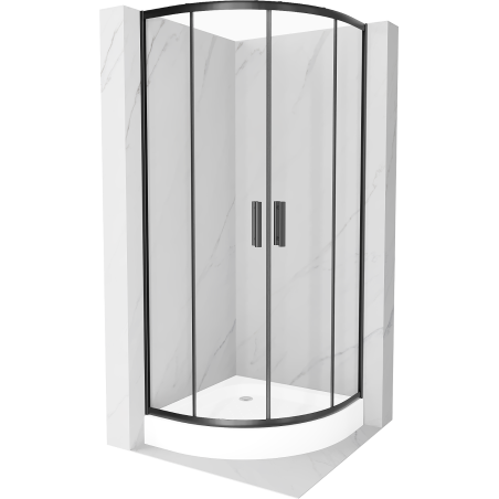 Mexen Rio polokruhový sprchový kout 80 x 80 cm, transparentní, černý + sprchová vanička Rio, bílá - 863-080-080-70-00-4710